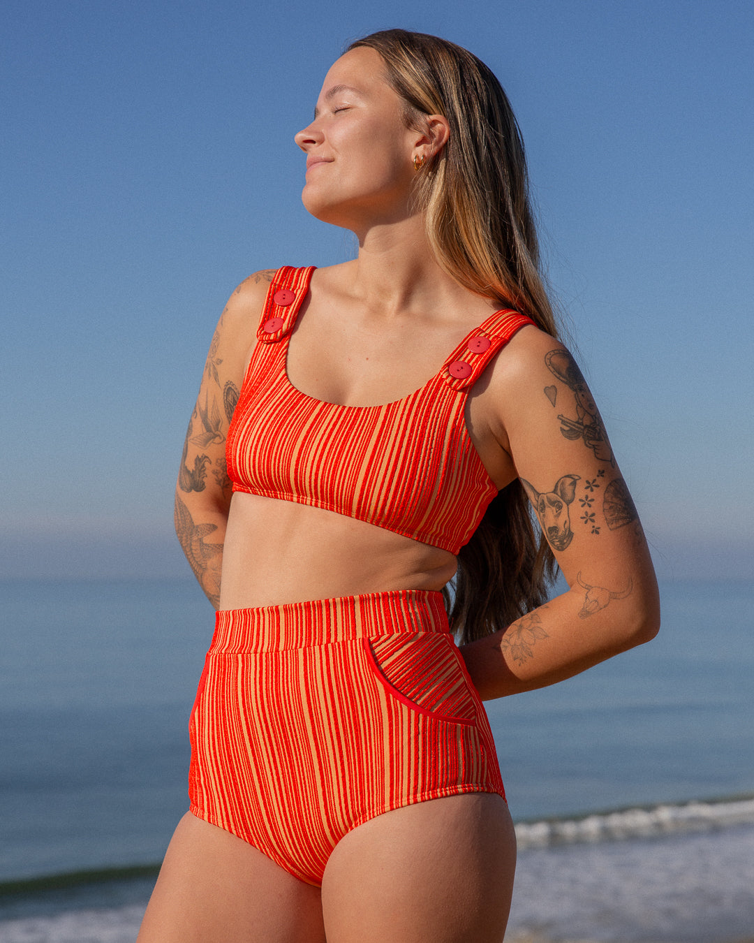 Georgia High Waist Bikini Bottom - Cherry Rib