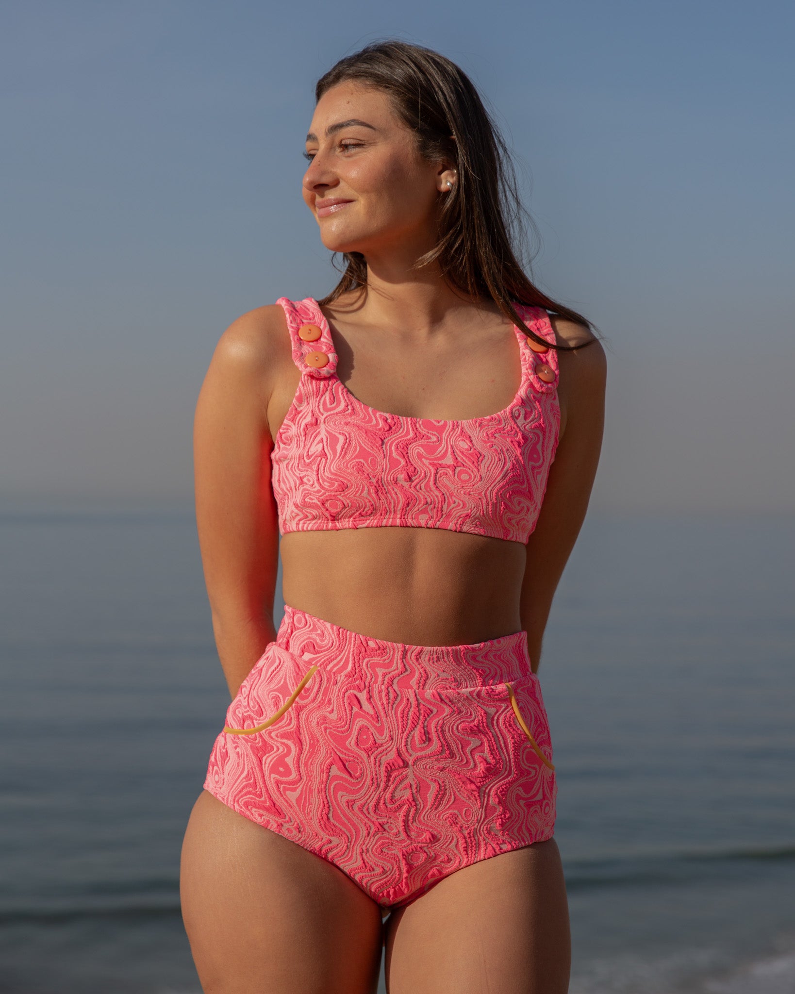 Georgia High Waist Bikini Bottom - Pink Glow