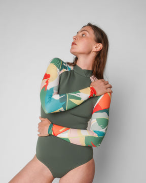 Gaviotas Brisa Green Multifloral Floral Pattern Long Sleeve Surf Suit UV Protection Swim Suit