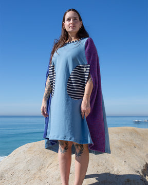 Changing Cape Cielo Blue Purple Stripes Towel Dress Poncho Pockets