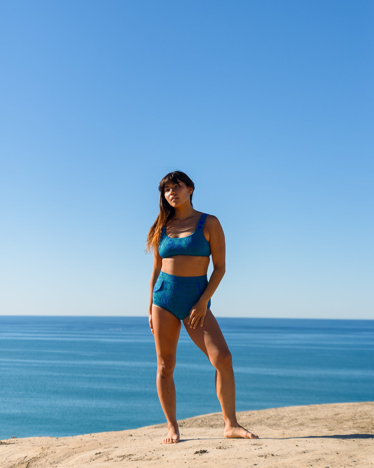 Georgia Alga Blue Floral Pattern Swim Suit Bikini Top UV Protection