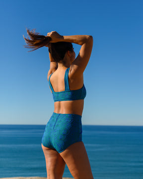 Georgia Alga Blue Floral Pattern Swim Suit Bikini Top UV Protection