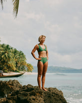 Brasilia High Waist Reversible Bikini Bottom - Moss/Navy