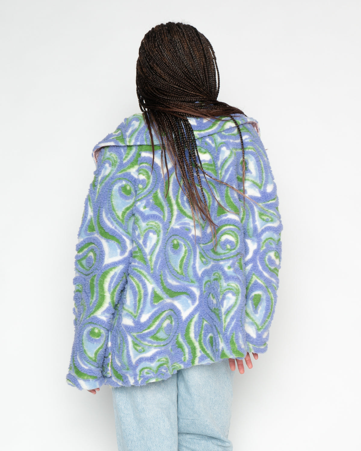 Betty Ofelia Wool Blue Swirl Pattern Coat Jacket Apparel Clothing Raglan Sleeves