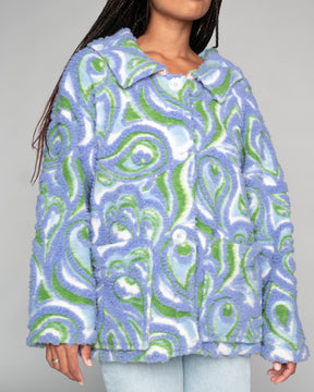 Betty Ofelia Wool Blue Swirl Pattern Coat Jacket Apparel Clothing Raglan Sleeves