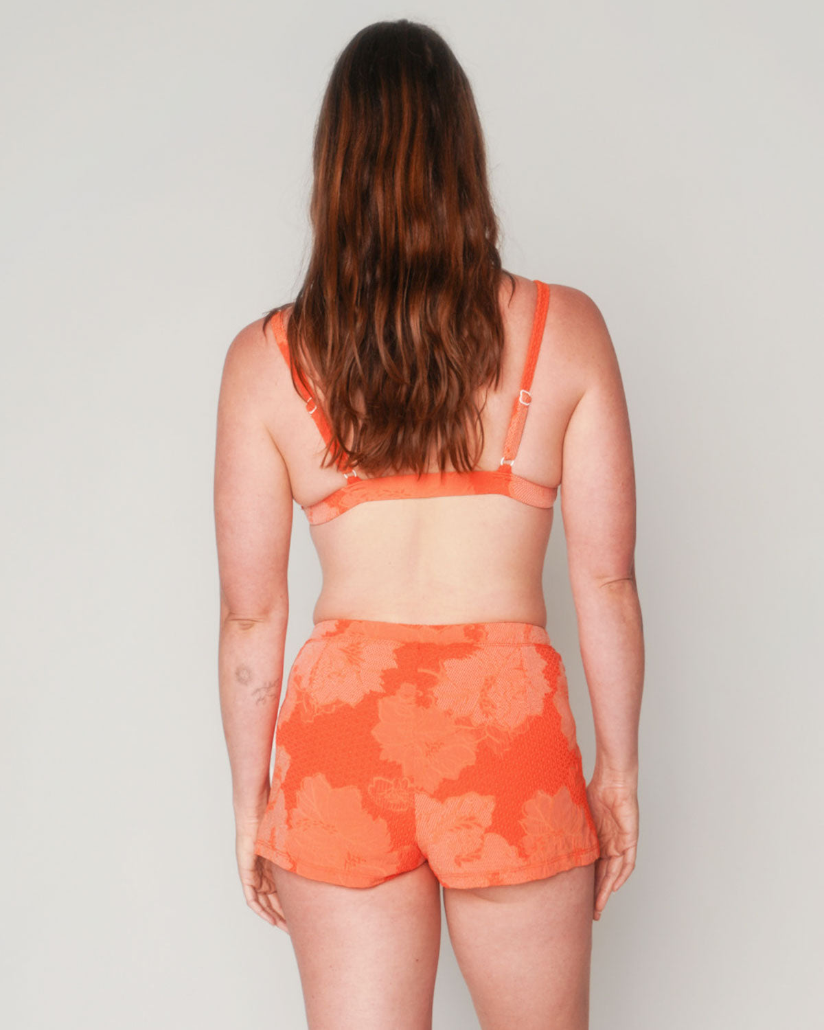 Bobby Squeeze Orange Textured Floral Pattern Bikini Top Swim Suit