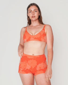 Bobby Squeeze Orange Textured Floral Pattern Bikini Top Swim Suit