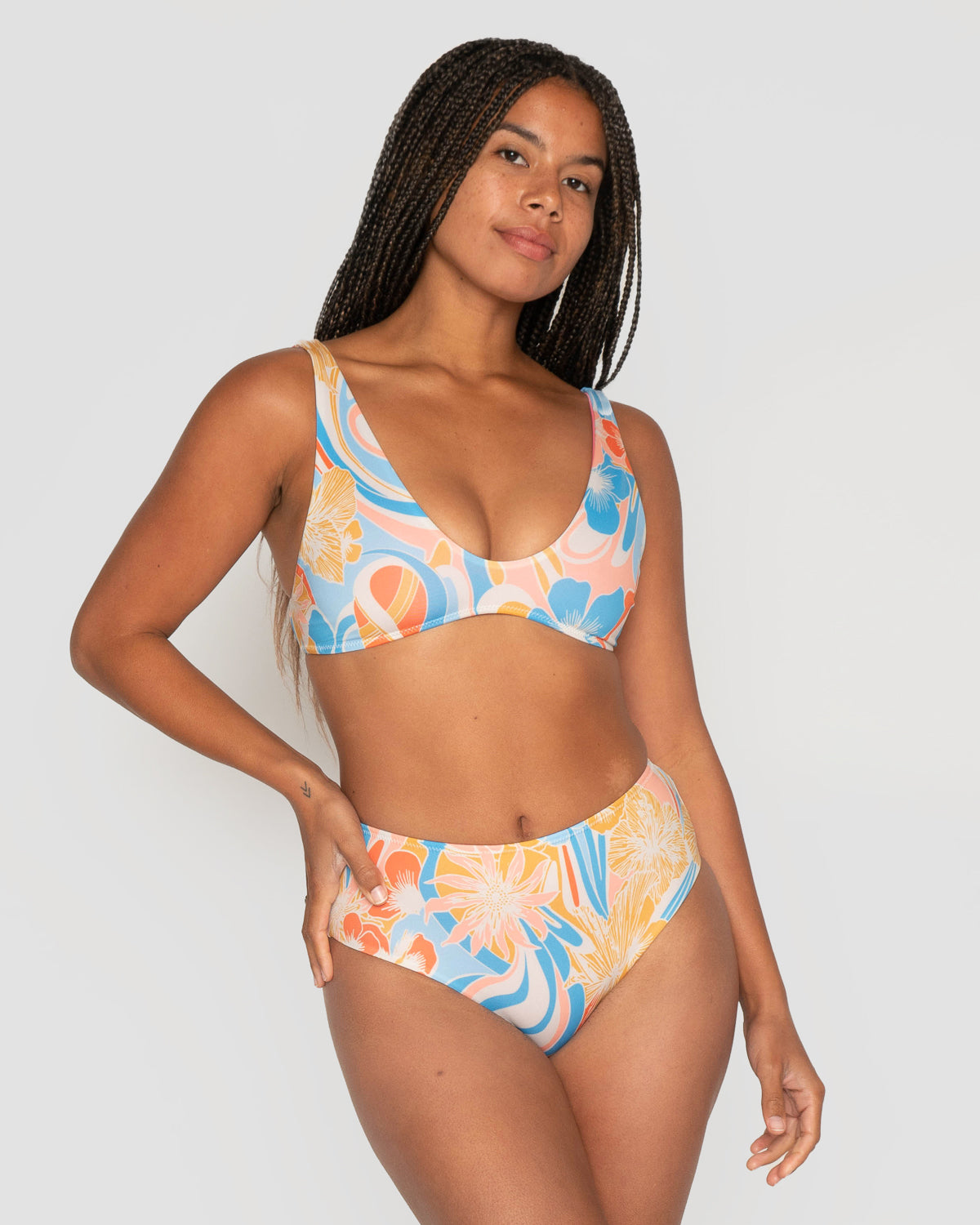 Brasilia Ella Multicolor Floral Pattern Reversible Bikini Swim Suit Sun Protection