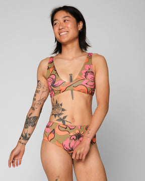 Brasilia Freya Multicolor Black Floral Pattern Reversible Bikini Swim Suit Sun Protection