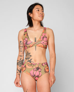 Brasilia Freya Multicolor Black Floral Pattern Reversible Bikini Swim Suit Sun Protection