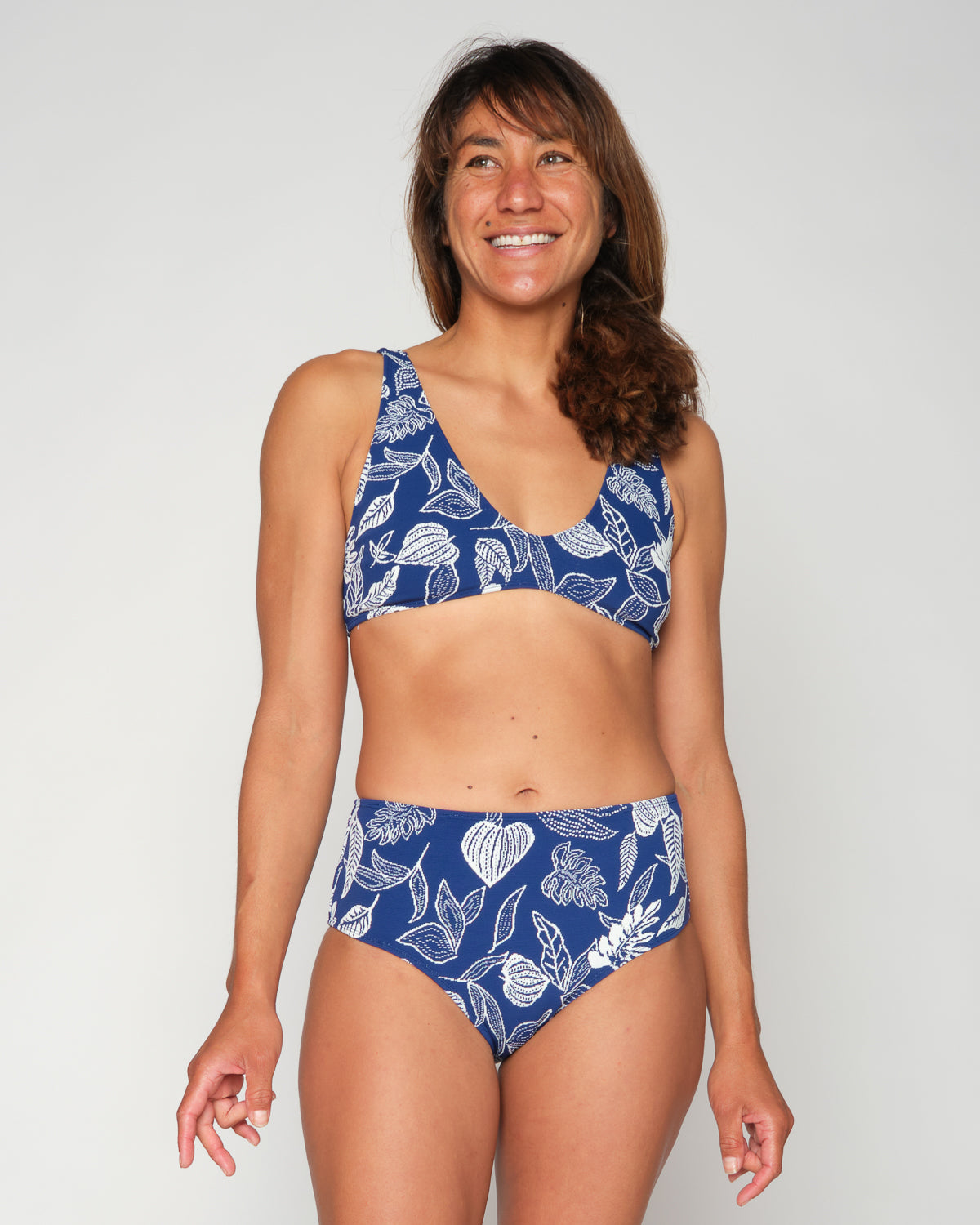 Brasilia Gaia Blue Textured Floral Pattern Bikini Swim Suit