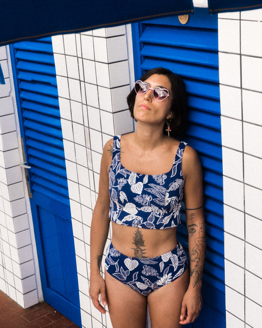 Brasilia Gaia Blue Textured Floral Pattern Bikini Swim Suit
