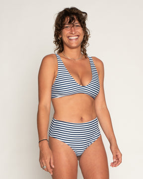 Brasilia Navy Stripe Blue White Striped Pattern Reversible Bikini Swim Suit Sun Protection
