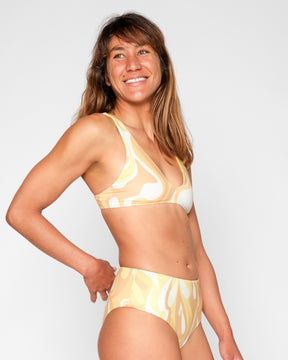 Brasilia Solaris Swirl Pattern Yellow Reversible Bikini Swim Suit Sun Protection