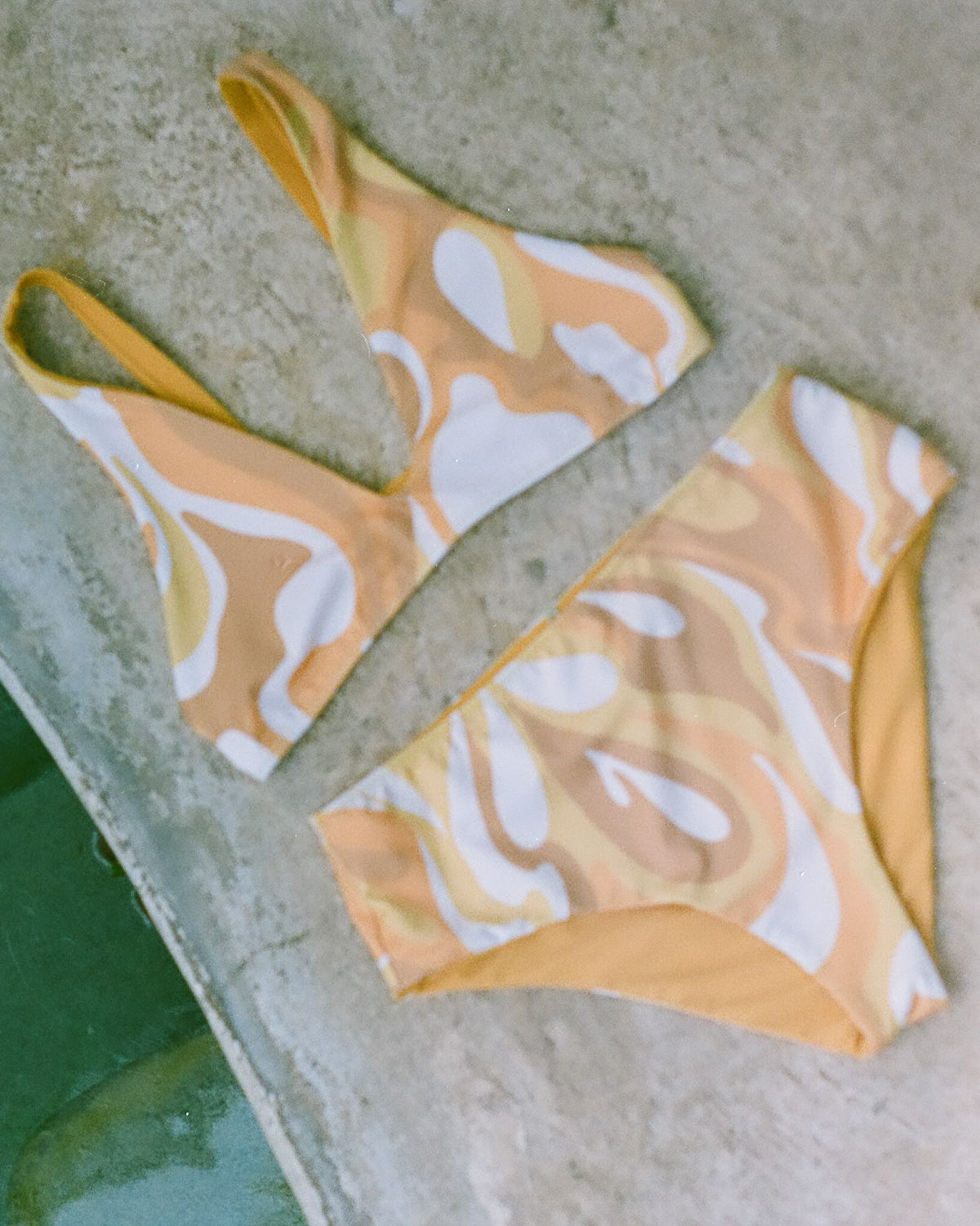 Brasilia Solaris Swirl Pattern Yellow Reversible Bikini Swim Suit Sun Protection