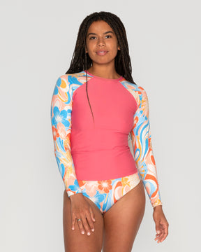 Doheny Ella Pink Multicolor Floral Pattern Rashguard Long Sleeve Sun Protection