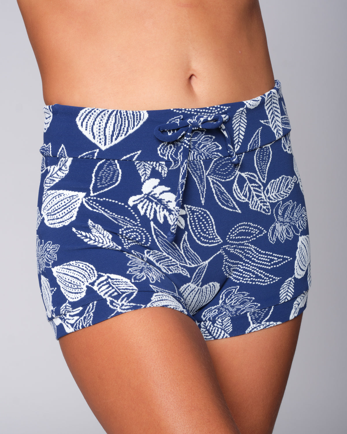 Emma Gaia Blue White Floral Pattern Swim Suit Shorts Bottoms