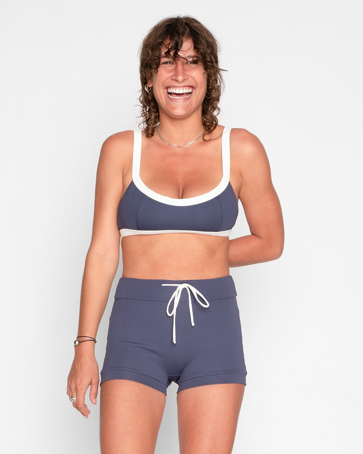 Flor Nautilus Blue White Swim Suit Bikini Top Adjustable Straps
