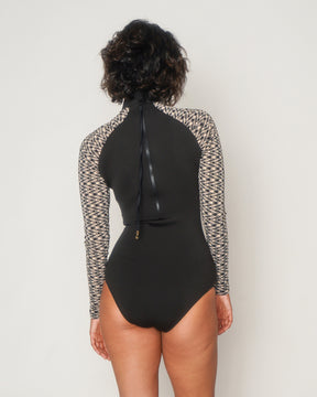 Gaviotas Aries Black Brown Pattern Long Sleeve Surf Suit UV Protection Swim Suit