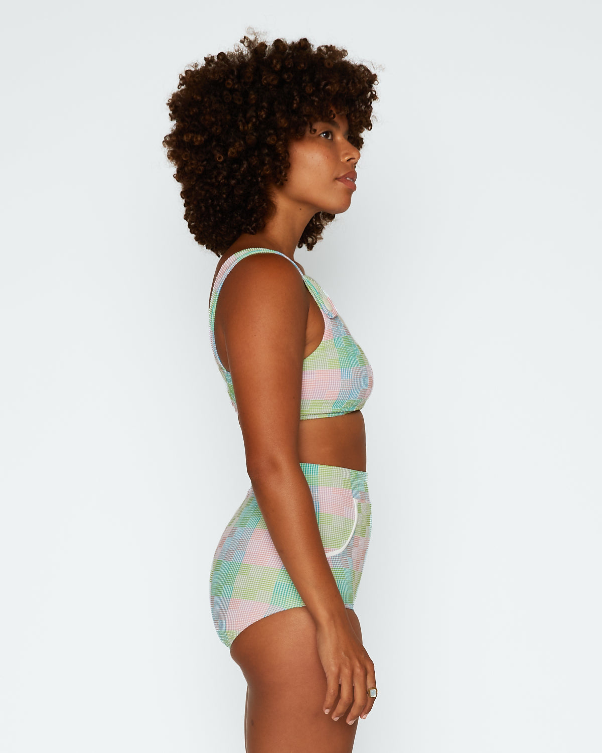 Georgia Amos Multicolor Plaid Pattern Swim Suit Bikini Top UV Protection