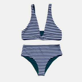 Brasilia Reversible Bikini Bottom - Navy Stripe